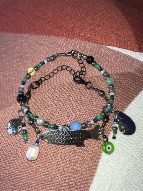 Fish Lure Charm Bracelet with Complementing Matching Bracelet Handmade